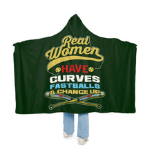 Load image into Gallery viewer, Real Women Have Curve Balls, a Fastball, and a Change-Up Hooded Snuggle Blanket
