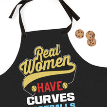 Load image into Gallery viewer, Real Women Have Curve Balls, a Fastball, and a Change-Up Kitchen Apron – Fun Cooking Apron for Softball &amp; Baseball Lovers
