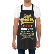 Load image into Gallery viewer, Real Women Have Curve Balls, a Fastball, and a Change-Up Kitchen Apron – Fun Cooking Apron for Softball &amp; Baseball Lovers
