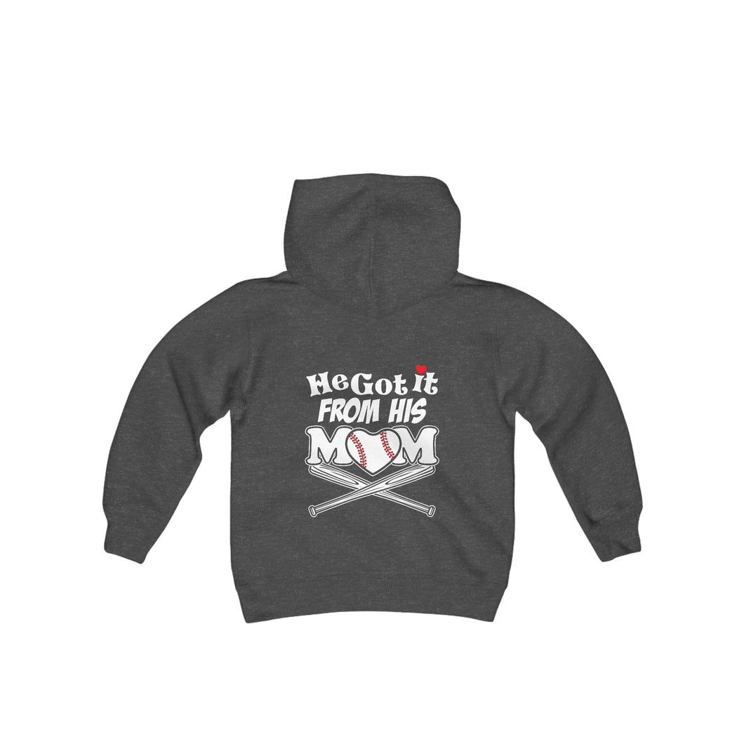 He Got His Baseball Talent From His Mom Youth Hooded Sweatshirt – Cozy Hoodie for Young Baseball Players