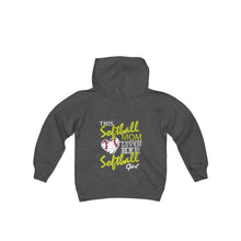 Load image into Gallery viewer, This Softball Mom Loves Her Softball Girl Youth Hooded Sweatshirt – Cozy Hoodie for Young Softball Players
