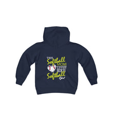 Load image into Gallery viewer, This Softball Mom Loves Her Softball Girl Youth Hooded Sweatshirt – Cozy Hoodie for Young Softball Players
