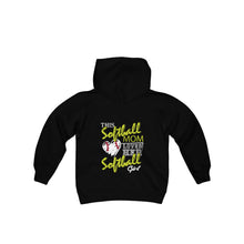 Load image into Gallery viewer, This Softball Mom Loves Her Softball Girl Youth Hooded Sweatshirt – Cozy Hoodie for Young Softball Players
