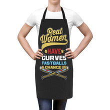 Load image into Gallery viewer, Real Women Have Curve Balls, a Fastball, and a Change-Up Kitchen Apron – Fun Cooking Apron for Softball &amp; Baseball Lovers
