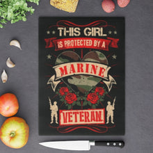 Load image into Gallery viewer, This Girl is Protected by a Marine Veteran Tempered Glass Cutting Board
