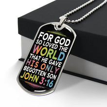 Load image into Gallery viewer, For God So Loved the World Dog Tag Necklace
