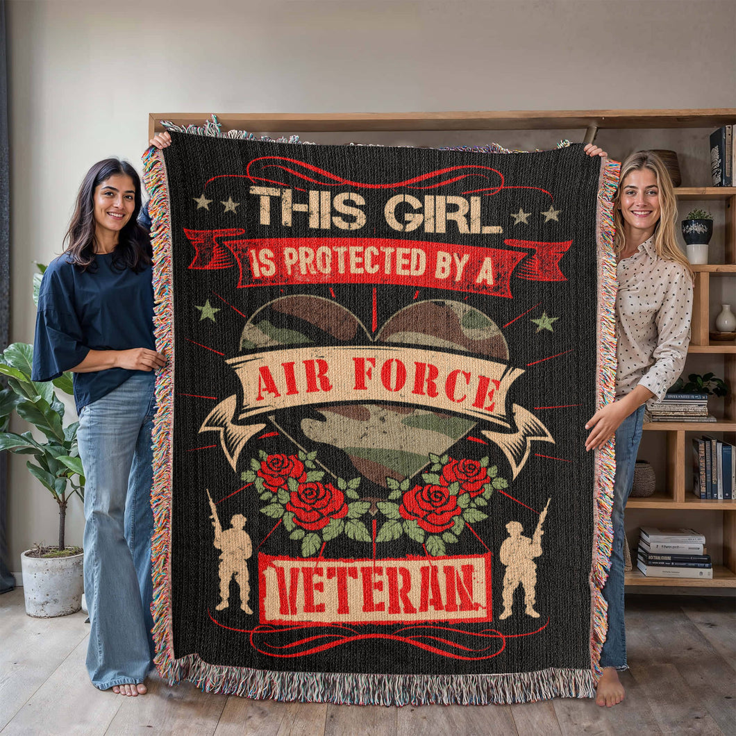 This Girl is Protected by an Air Force Veteran Woven Blanket