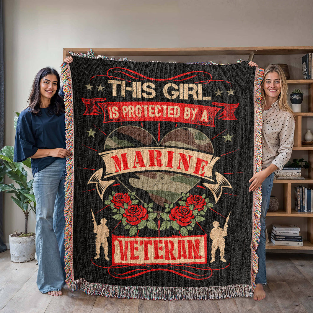 This Girl is Protected by a Marine Veteran Woven Blanket