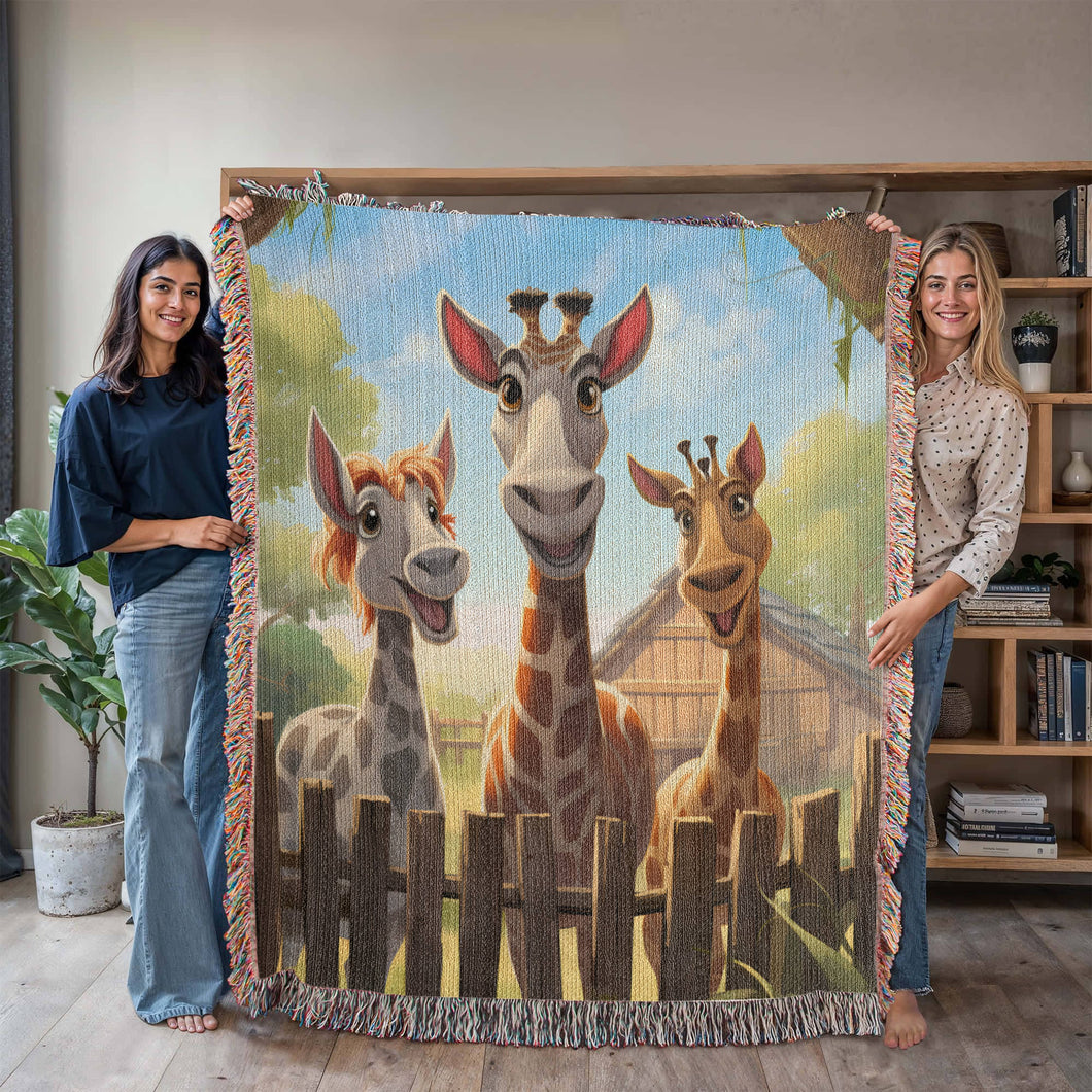 3 Giraffes Woven Blanket