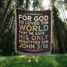 Load image into Gallery viewer, For God So Loved the World Woven Blanket
