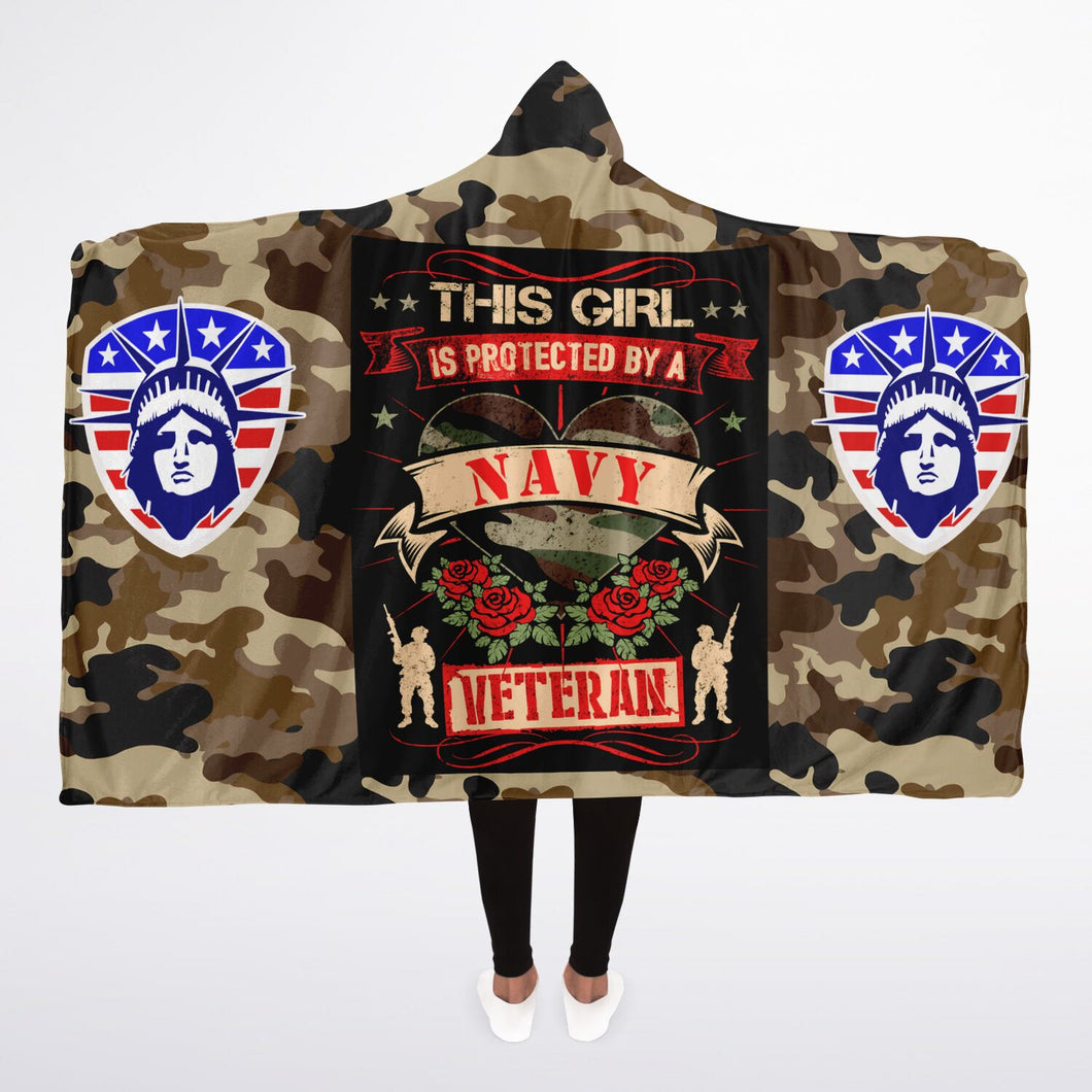 This Girl is Protected By A Navy Veteran Hooded Sherpa Blanket