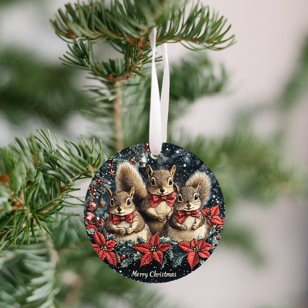 Adorable 3 Raccoons Merry Christmas Round Plastic Christmas Ornament – Perfect Holiday Gift